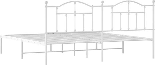 Pat King Size Metalic Alb Cu Plăci Pentru Saltea 190x200cm