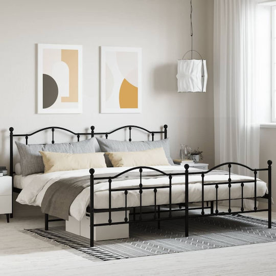 Pat King Size Metalic Negru cu Lamele pentru Saltea 190x200cm