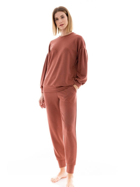 Pink Label Winter Damen Pyjama-Set Orange