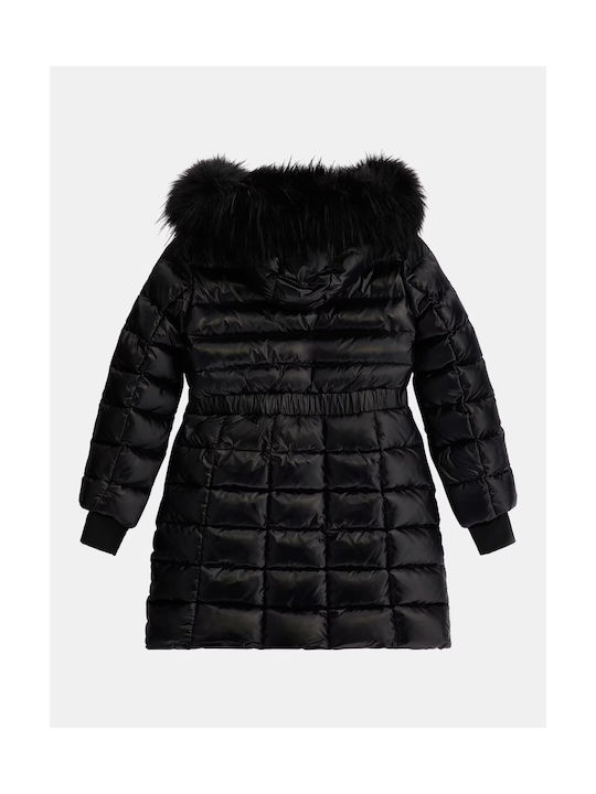 Guess Girls Quilted Coat Black with Ηood