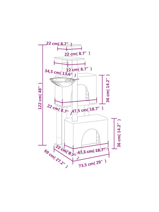 vidaXL Scratching Post Cat Trees Gray 5 levels 73.5x69x122cm