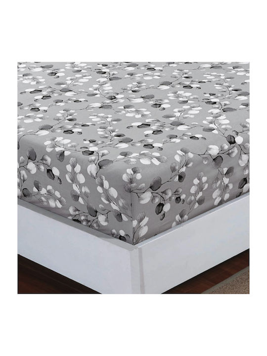 Casa Colori Sheet Semi Double with Elastic 120x200+30cm. Grey Leaves Gray