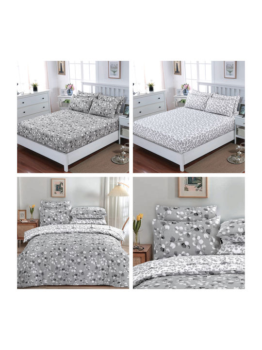 Casa Colori Sheet Semi Double with Elastic 120x200+30cm. Grey Leaves Gray