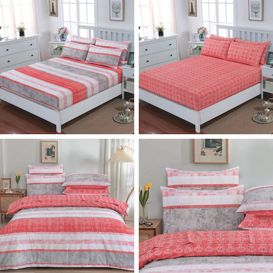 Casa Colori Bettlaken Doppelter mit Gummiband 140x200+30cm. Coral Rombus Coral