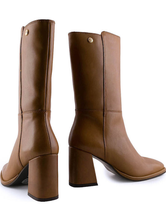 High Heel Women's Boots with Rubber Tabac Brown