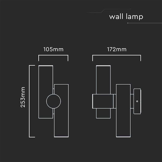 V-TAC Wall-Mounted Outdoor Spot Light LED IP44 6W with Warm White Light 17.2x10.5x25.3εκ.