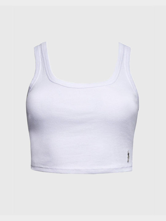 SugarFree pentru Femei de Vară Crop Top din Bumbac fără Mâneci Monocrom Alb