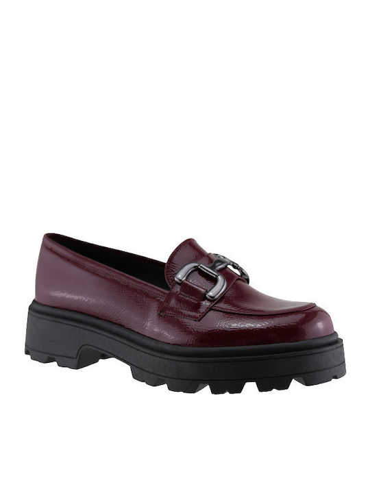 Patent Leather Women's Moccasins in Burgundy Color