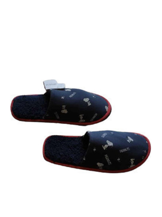 Winter Women's Slippers with Fur Navy Blue