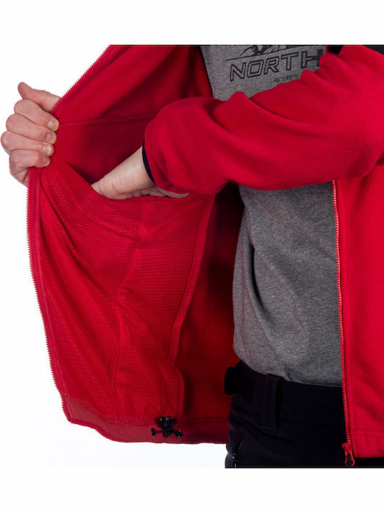 Ανδρική Ζακέτα Fleece με Κουκούλα Κόκκινη