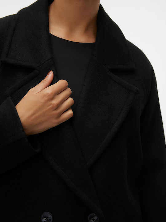 Women's Wool Long Coat with Buttons Black