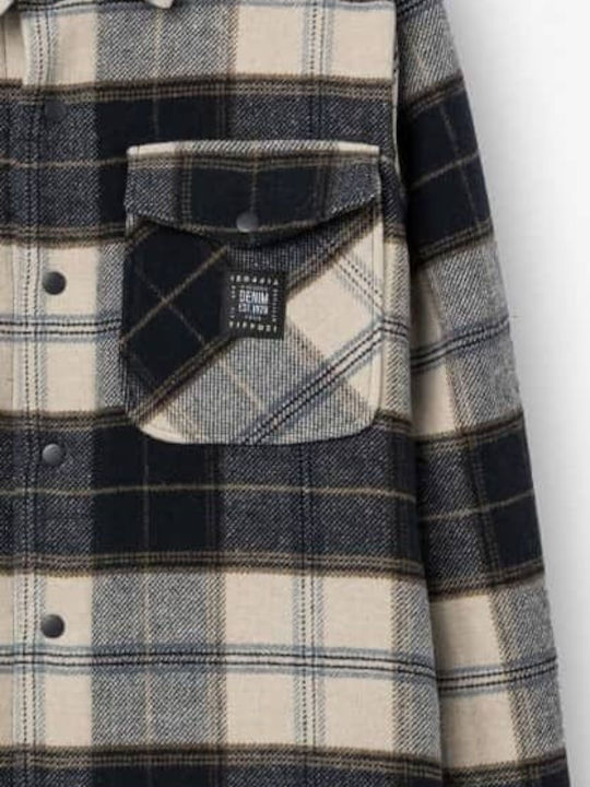 Overshirt Flanelă Mânecă Lungă Carou Albastru Marin Regular Fit