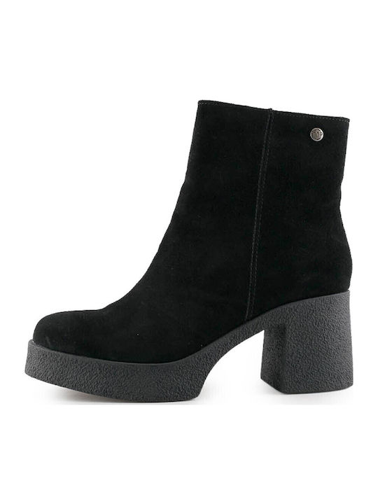 Suede Women's Ankle Boots with High Heel Black