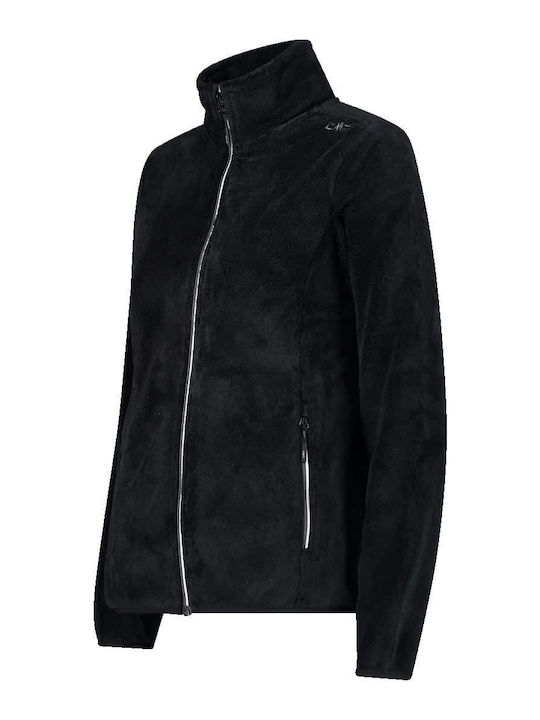 Fleece Γυναικεία Ζακέτα με Φερμουάρ σε Μαύρο Χρώμα