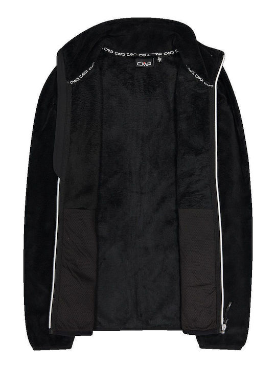 Fleece Γυναικεία Ζακέτα με Φερμουάρ σε Μαύρο Χρώμα