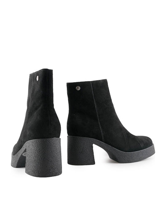 Suede Women's Ankle Boots with High Heel Black