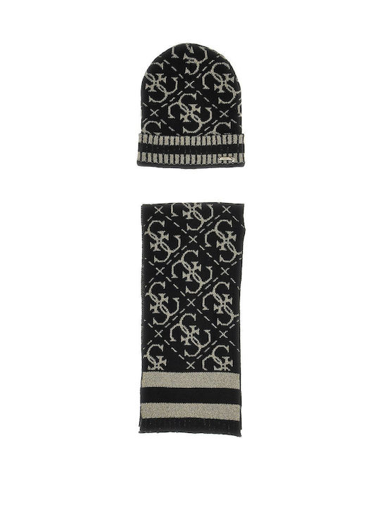 Guess Kids Beanie Set with Scarf Knitted Black