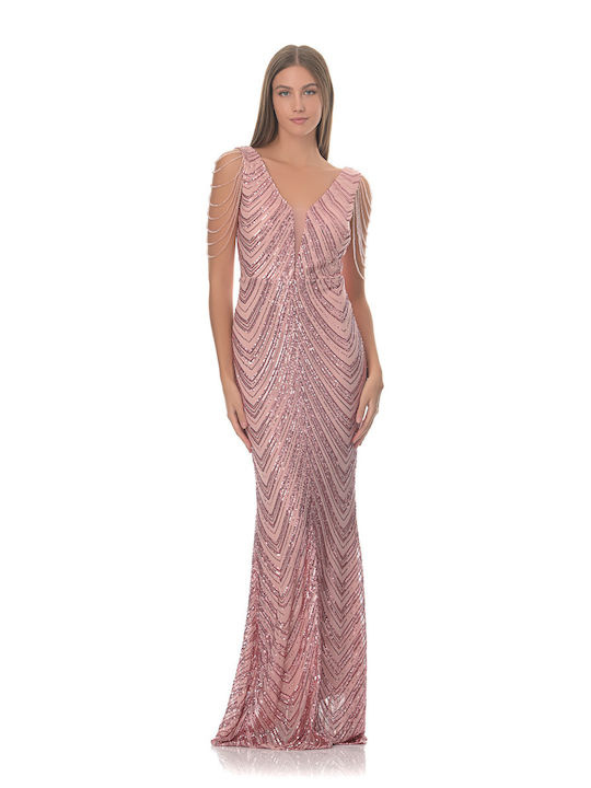 Farmaki Maxi Evening Dress Pink