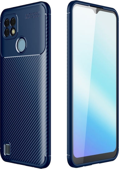 Carbon Fiber Texture Shockproof Back Cover Silicon Albastru (Realme C21)