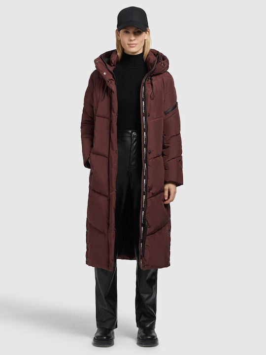 Khujo Lang Damen Puffer Jacke für Winter Burgundisch