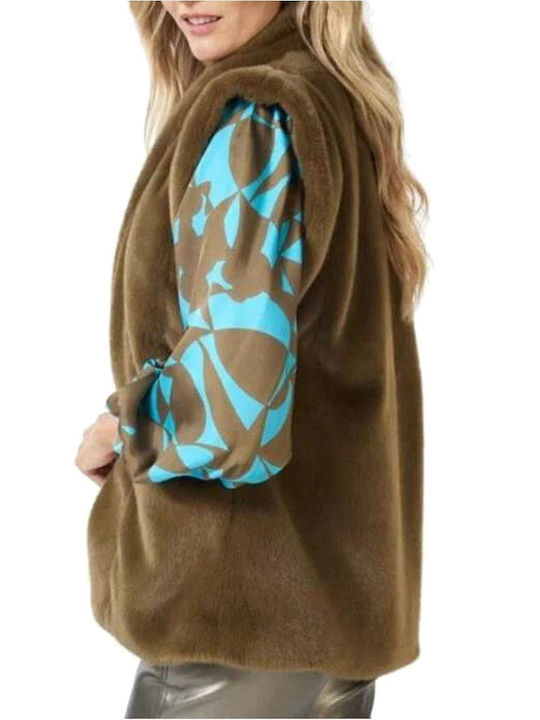 Women's Short Puffer Jacket for Winter Brown