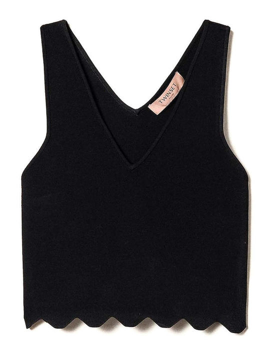 Women's Crop Top Sleeveless with V Neckline Black