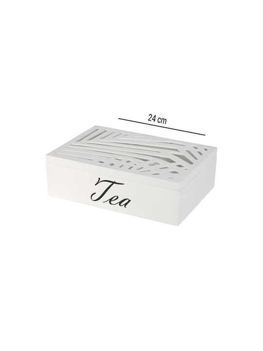 Box for Tea with Lid Wooden White 16.5x7x24cm