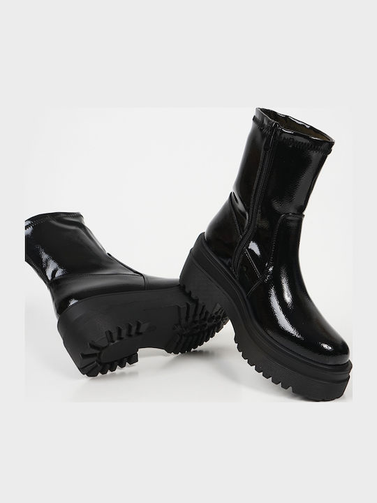 Stiefeletten Damen aus Lackleder Schwarz