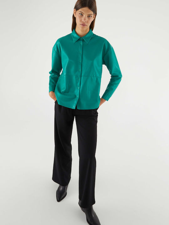 Women's Leather Long Sleeve Shirt Green