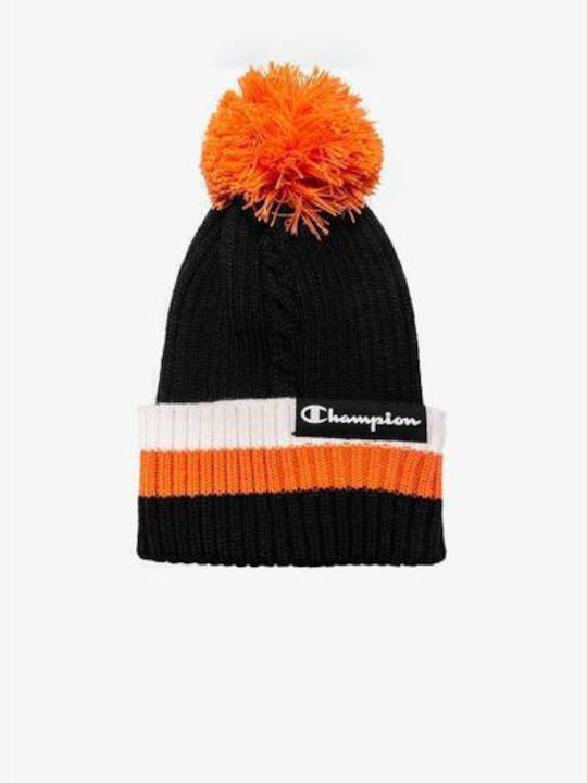 Pom Pom Beanie Unisex Σκούφος Πλεκτός σε Μαύρο χρώμα