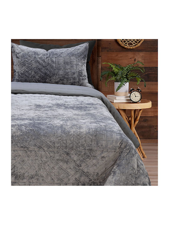 Lino Home Manta Set Coverlet Queen Size from Polyester Grey 220x240cm 3pcs