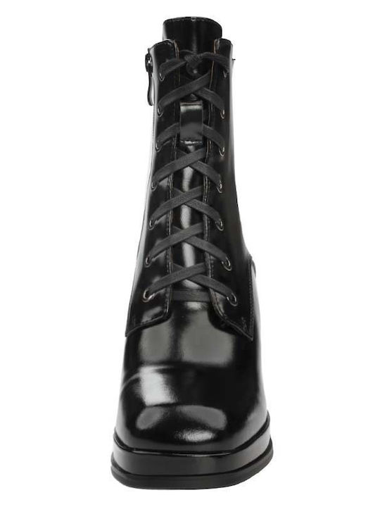 Women's Patent Leather Ankle Boots with High Heel Black