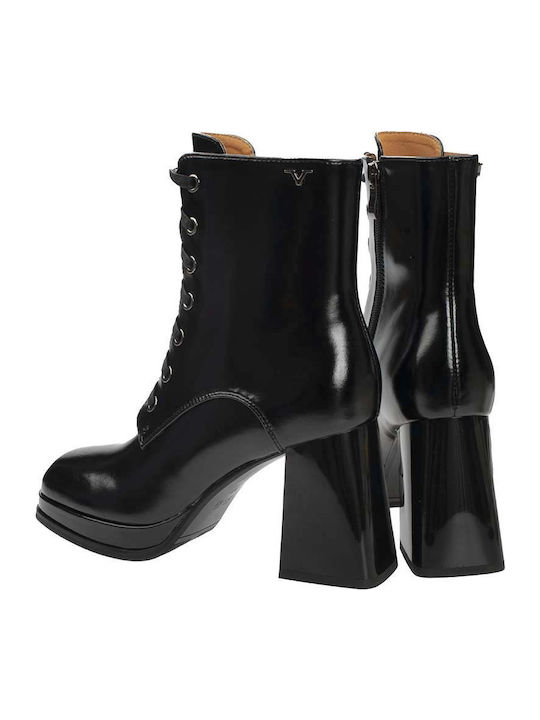 Women's Patent Leather Ankle Boots with High Heel Black