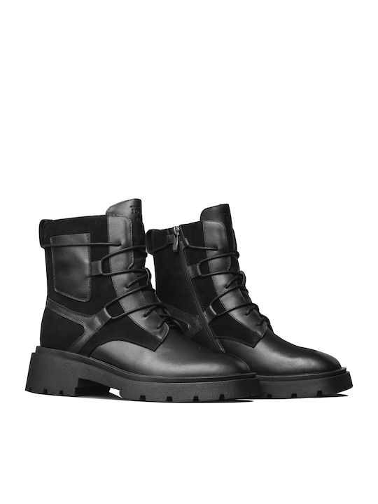 Leather Women's Ankle Boots with Medium Heel Black