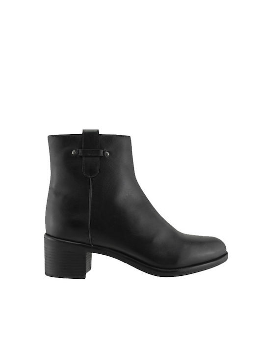 Adam's Shoes Leather Women's Ankle Boots with Medium Heel Black