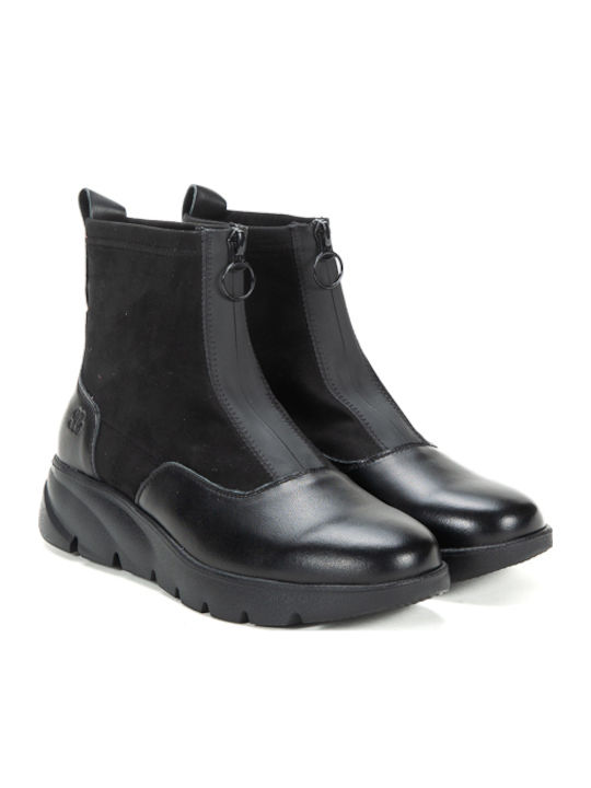 Leder Stiefeletten Damen Schwarz