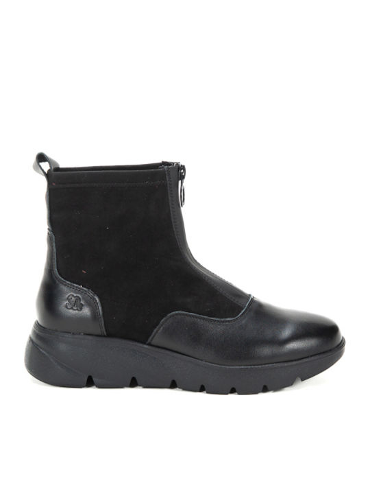 Leder Stiefeletten Damen Schwarz
