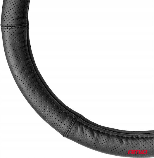 AMiO Car Steering Wheel Cover with Diameter 37-39cm Leather Black with Black Stitching