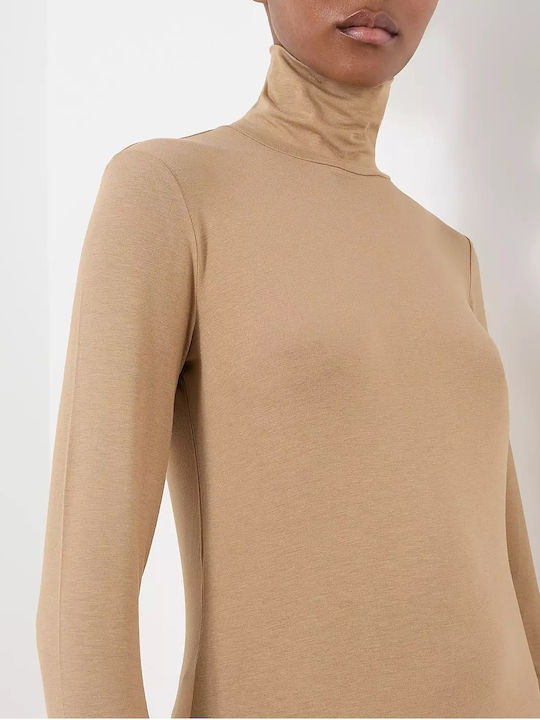 Women's Athletic Blouse Long Sleeve Brown