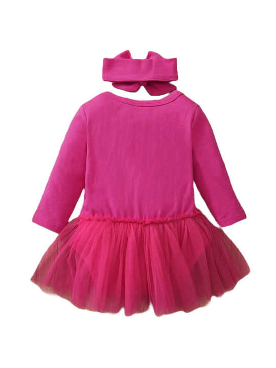 TakTakBaby Kids Dress Set with Accessories Tulle Long Sleeve Fuchsia