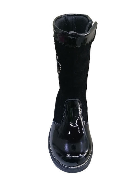 Anatomical Leather Kids Boots with Zipper Black