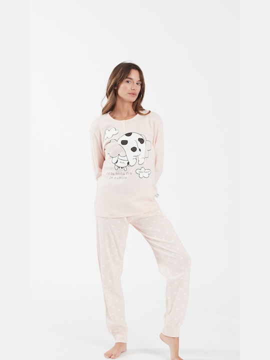 Crazy Farm Winter Women's Pyjama Set Cotton Pink