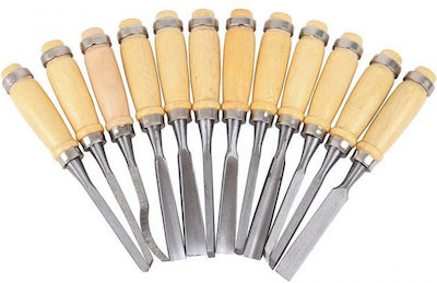 Set Straight / Hollow / Skewed / Pointed Chisels with Wooden Handle 12pcs