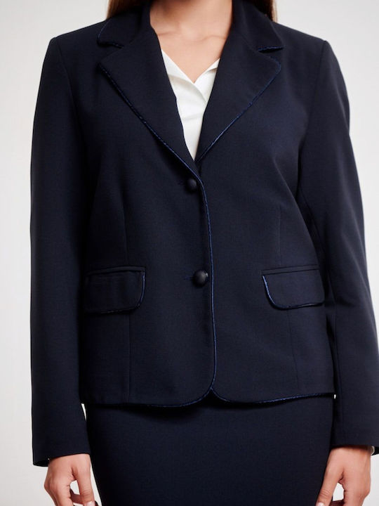 Veto Damen Krepp Mittellang Blazer Marineblau