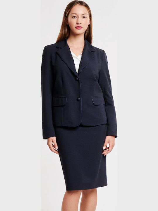 Veto Damen Krepp Mittellang Blazer Marineblau