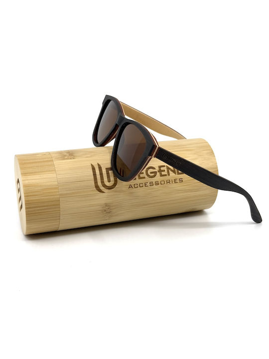 Legend Accessories Sunglasses with Brown Wooden Frame and Black Polarized Lens LGD-WS-512