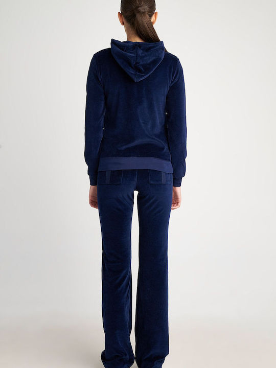 Sweatpants Flared Velvet Blue