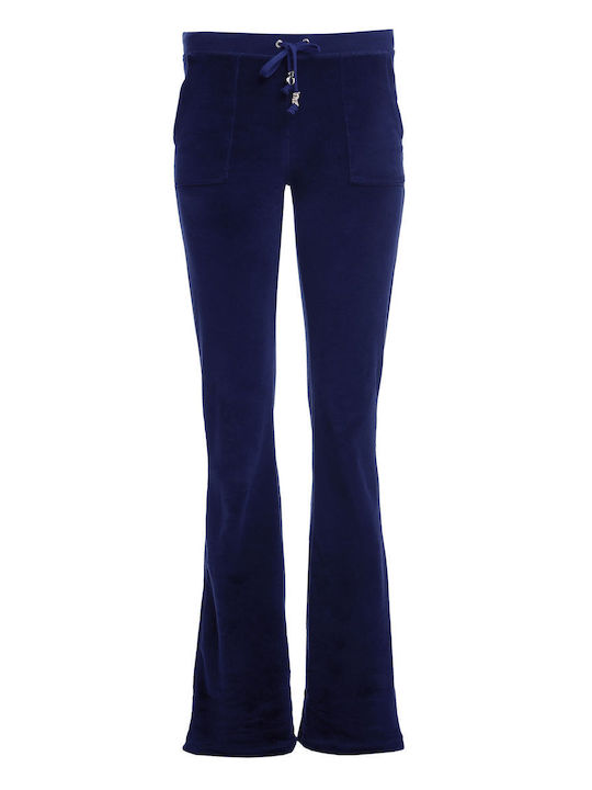 Sweatpants Flared Velvet Blue