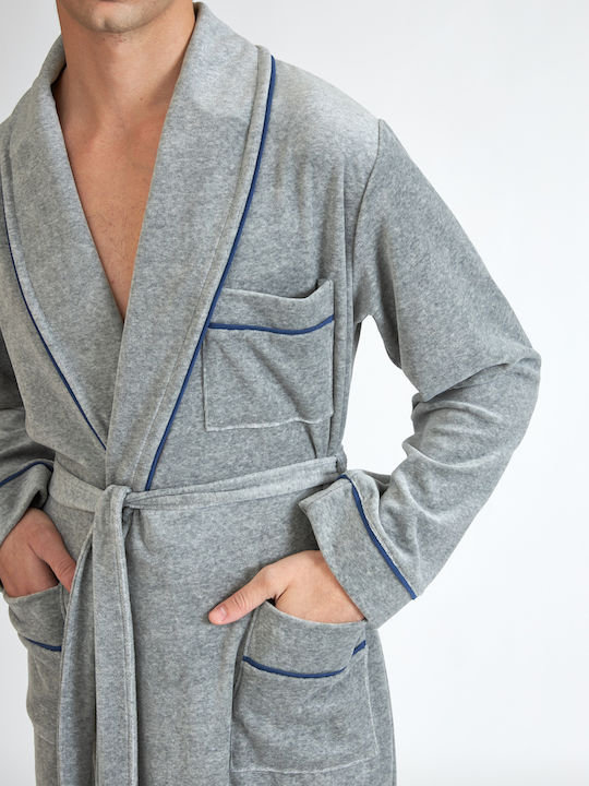 Harmony Men's Winter Velvet Pajama Robe Gray