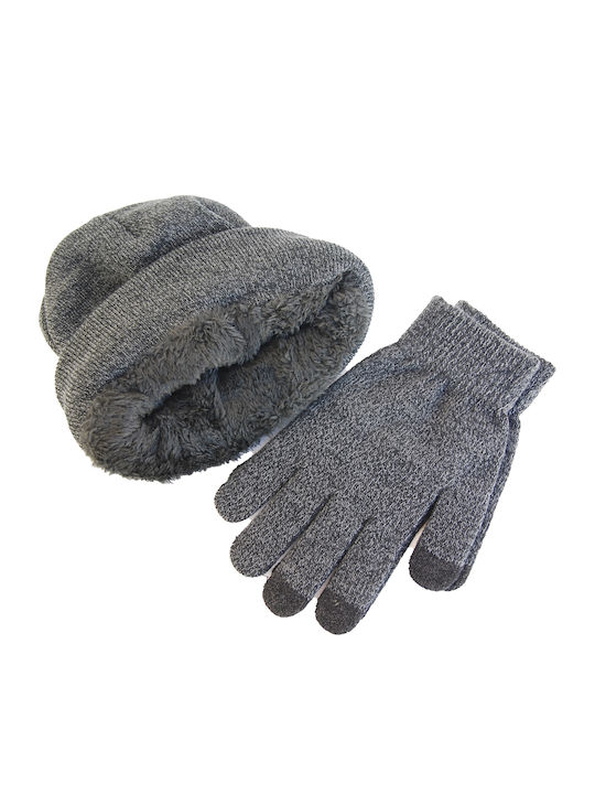 Unisex Set mit Beanie Fleece Gestrickt in Gray Farbe
